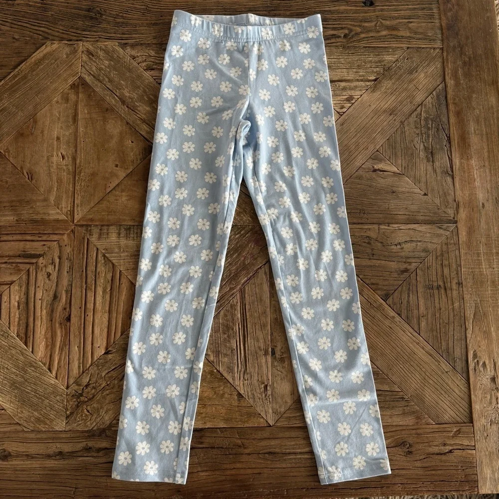 NWT Old Navy Light Blue Daisy Floral Girls Leggings Medium (8)